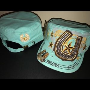 Turquoise horseshoe cadet bling hat